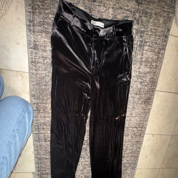 Zara Women NEW SILK BLEND Velvet Suit Pant TOBACCO BLACK 9342/928 - Picture 5 of 5